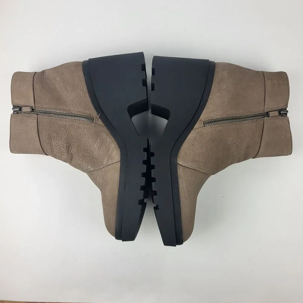 Eileen Fisher Tan Taupe Leather Lug Platform Ankle Booties Boots Size 11